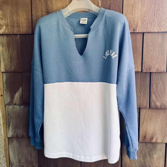 VS PINK Varsity Notch Neck Crew Pullover Sweatshirt Blue Colorblock Size M - Picture 5 of 16
